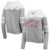 Women's Heathered Gray/White Mississippi State Bulldogs Blitz Sleeve Striped Blocked Raglan Hoodie