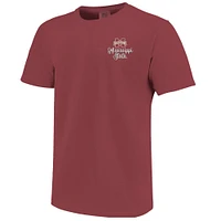 T-shirt confort pour femme avec inscription « Campus Scene Drawing Script » aux couleurs marron des Mississippi State Bulldogs