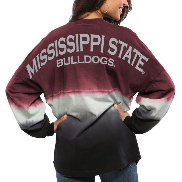 Maillot Femme Maroon Mississippi State Bulldogs Ombre Long Sleeve Dip-Dyed Spirit