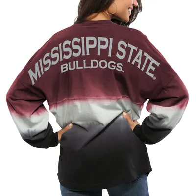 Mississippi State Bulldogs Women's Ombre Long Sleeve Dip-Dyed Spirit Jersey - Maroon