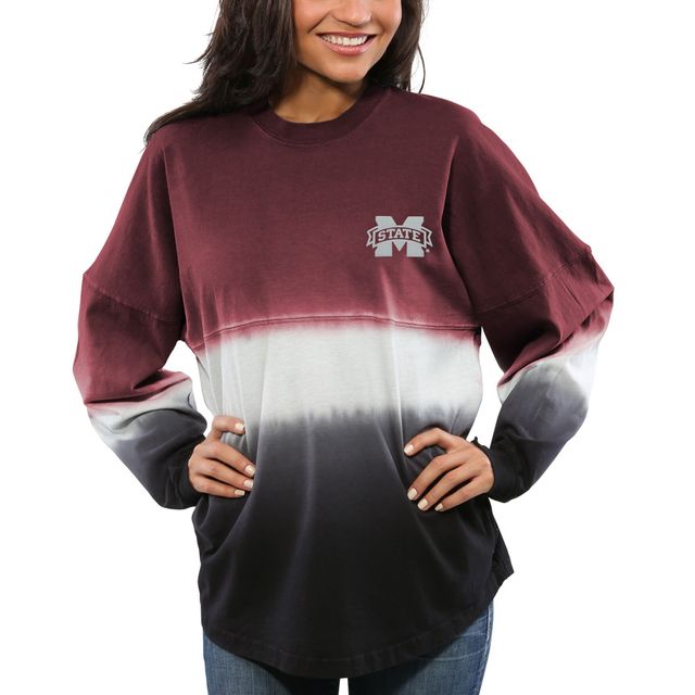 Maillot Femme Maroon Mississippi State Bulldogs Ombre Long Sleeve Dip-Dyed Spirit