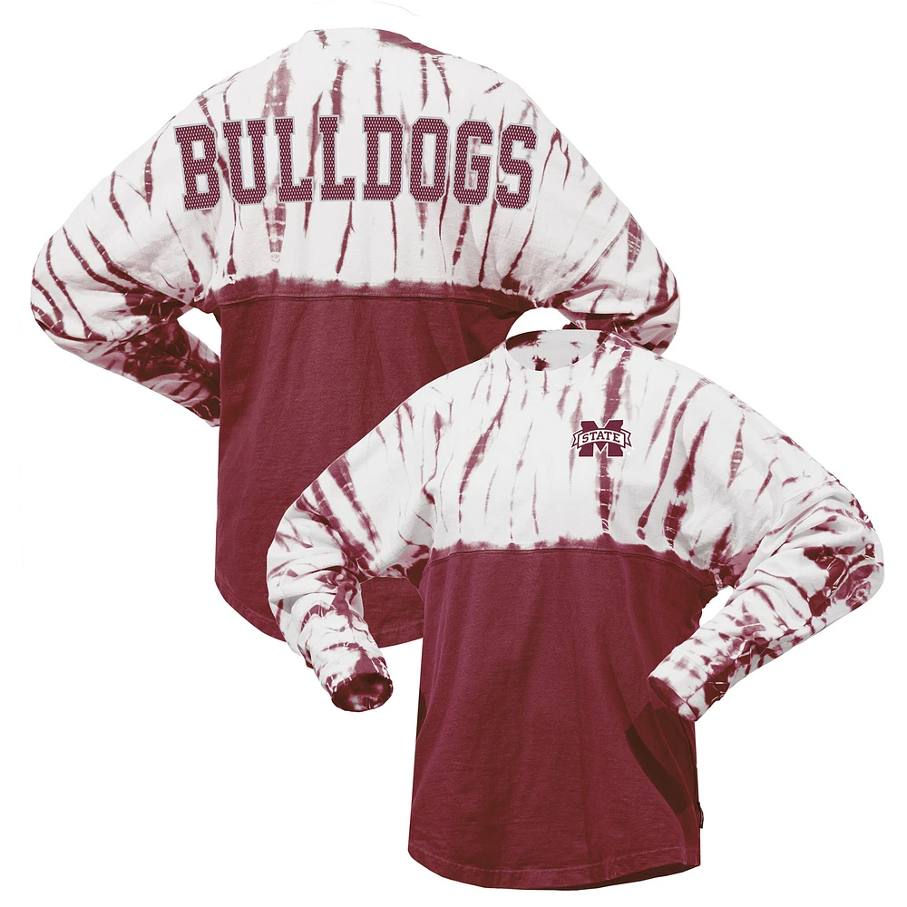 Women's Maroon Mississippi State Bulldogs Tie-Dye Long Sleeve Jersey T-Shirt