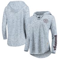 Women's Pressbox Gray Mississippi State Bulldogs Space Dye Lace-Up V-Neck Raglan Long Sleeve T-Shirt