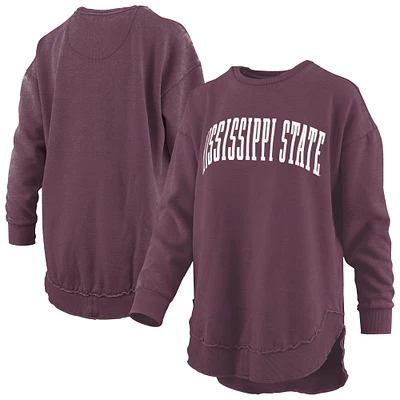 Sweat-shirt à manches longues en polaire vintage Pressbox Maroon Mississippi State Bulldogs Melange Poncho pour femme