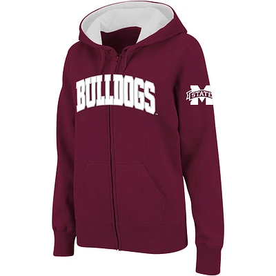 Sweat à capuche zippé avec nom arqué pour femme Stadium Athletic Maroon Mississippi State Bulldogs