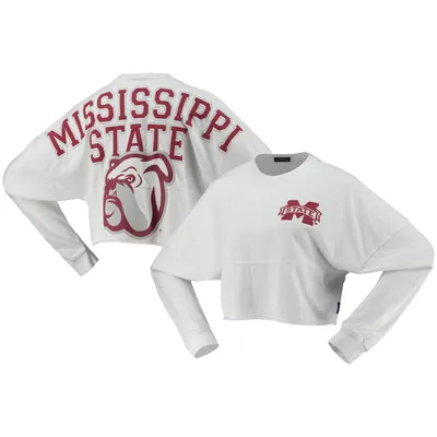 Mississippi State Bulldogs Women's Raw Hem Cropped Spirit Jersey Long Sleeve T-Shirt - White
