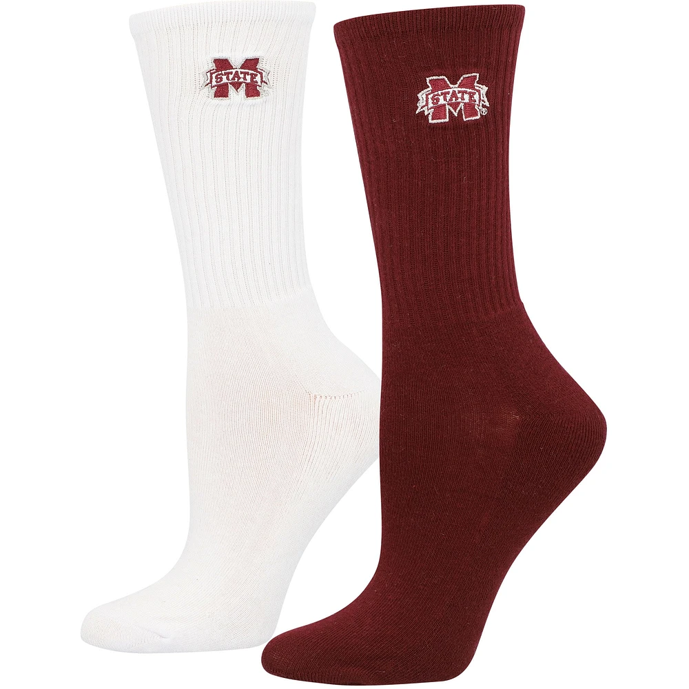 Lot de 2 paires de chaussettes courtes ZooZatz pour femmes Mississippi State Bulldogs, marron/blanc