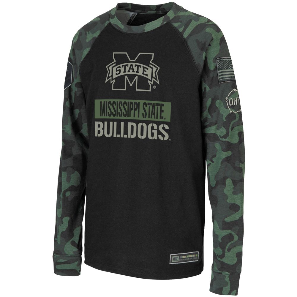 Youth Colosseum Black/Camo Mississippi State Bulldogs OHT Military Appreciation Raglan Long Sleeve T-Shirt