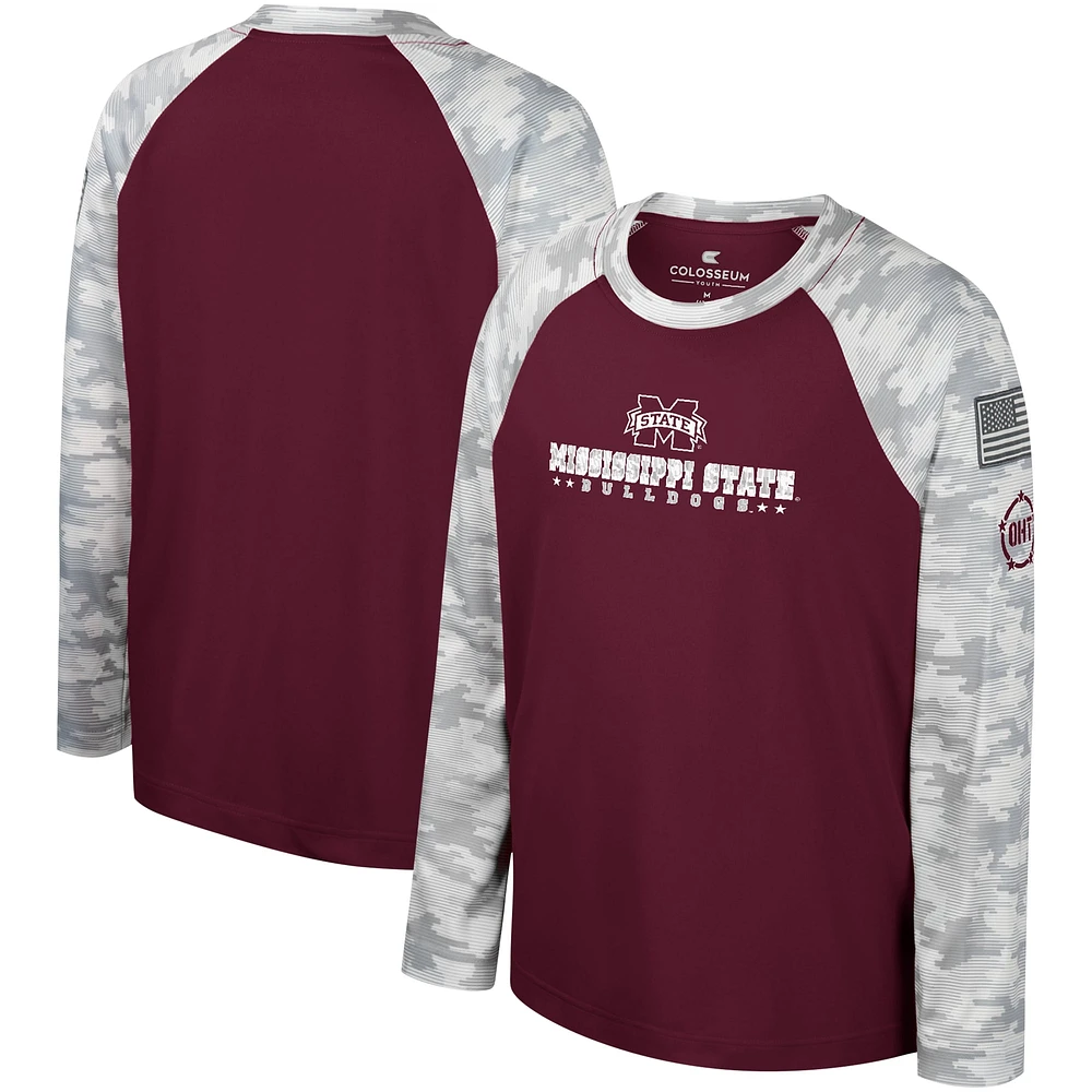 Colosseum Maroon/Camo Mississippi State Bulldogs OHT Appréciation militaire Dark Star Raglan T-shirt à manches longues