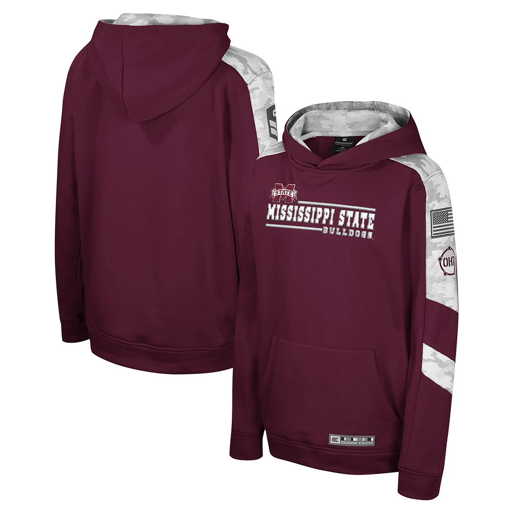 Sweat à capuche camouflage numérique Cyclone pour jeunes Colosseum Maroon Mississippi State Bulldogs OHT