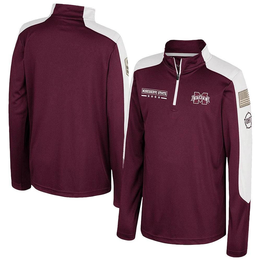 Youth Colosseum  Maroon Mississippi State Bulldogs OHT Military Appreciation Cyclone Quarter-Zip Windshirt