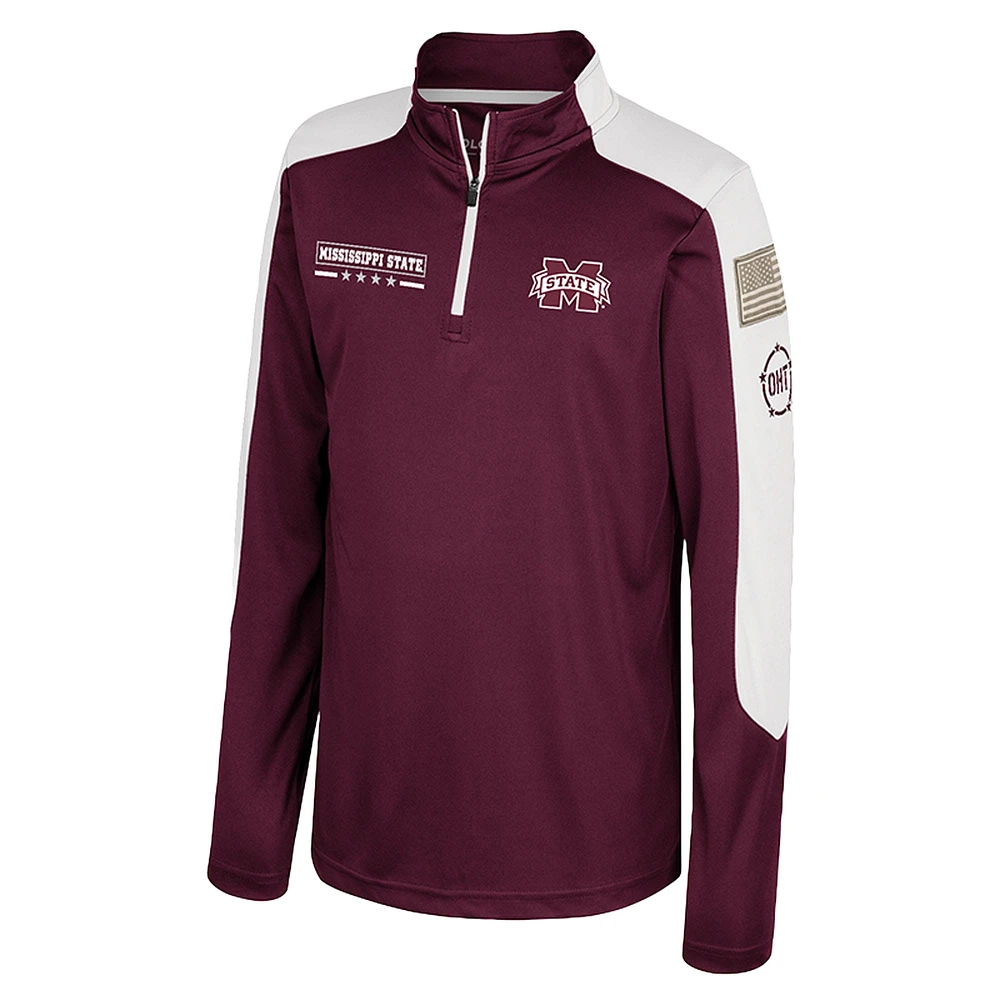 Youth Colosseum  Maroon Mississippi State Bulldogs OHT Military Appreciation Cyclone Quarter-Zip Windshirt