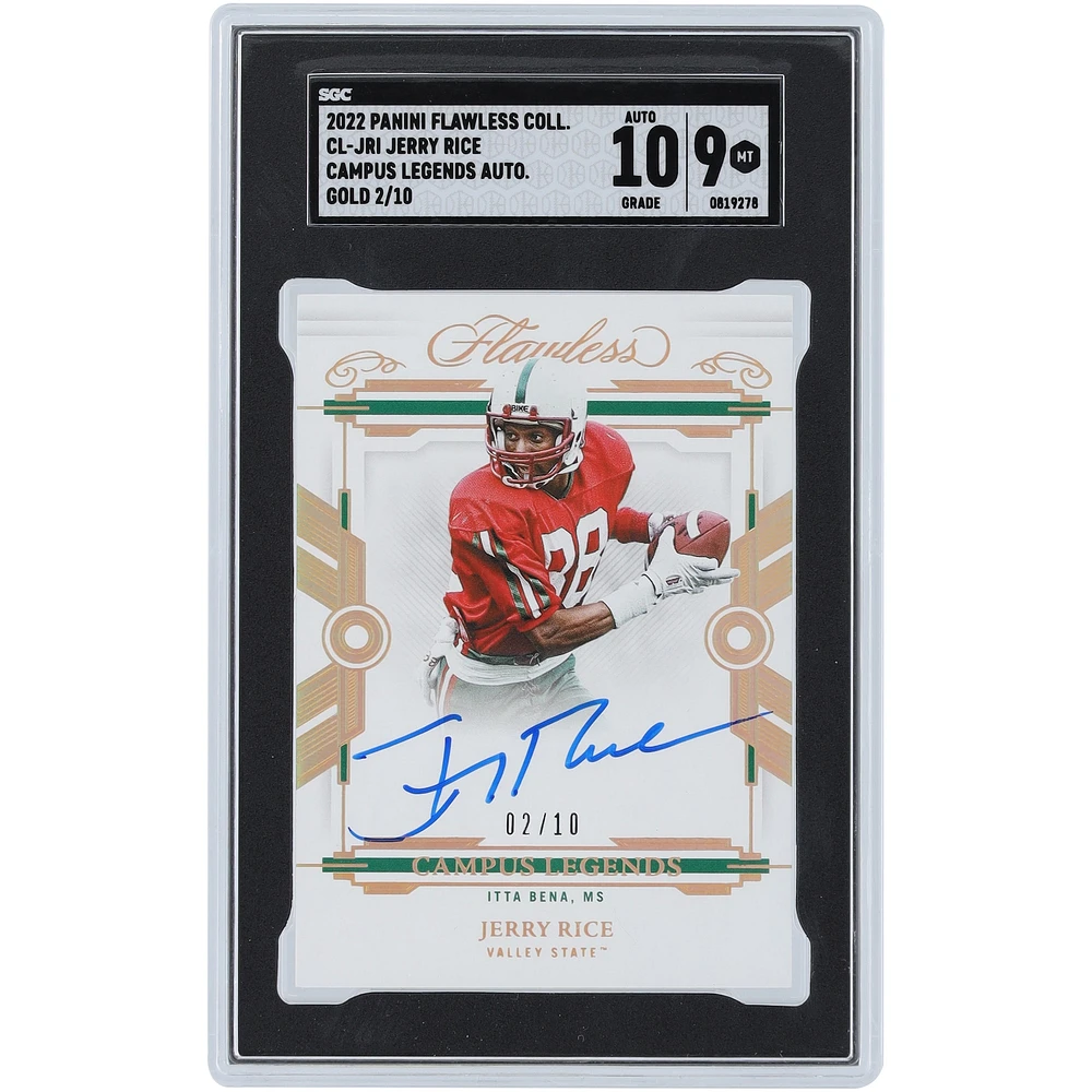 Jerry Rice Mississippi Valley State Delta Devils Autographed 2022 Panini Flawless Campus Legends #CL-JRI #2/10 SGC Authenticated 9/10 Card