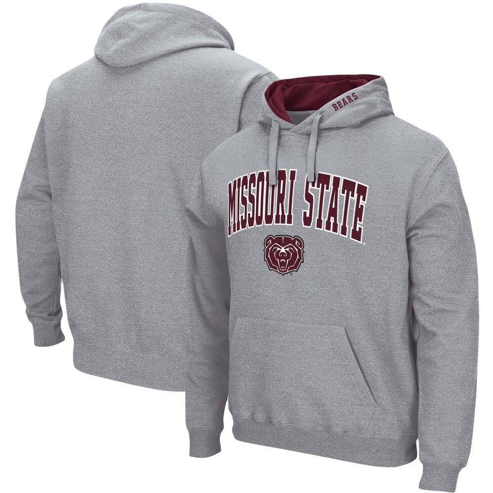 Men's Colosseum Heathered Gray Missouri State University Bears Arch and Logo Pullover Hoodie