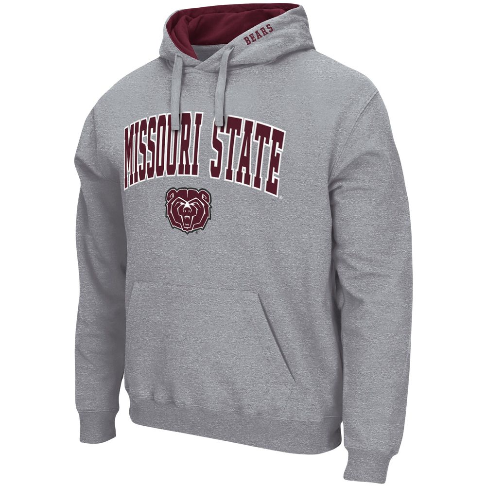 Men's Colosseum Heathered Gray Missouri State University Bears Arch and Logo Pullover Hoodie