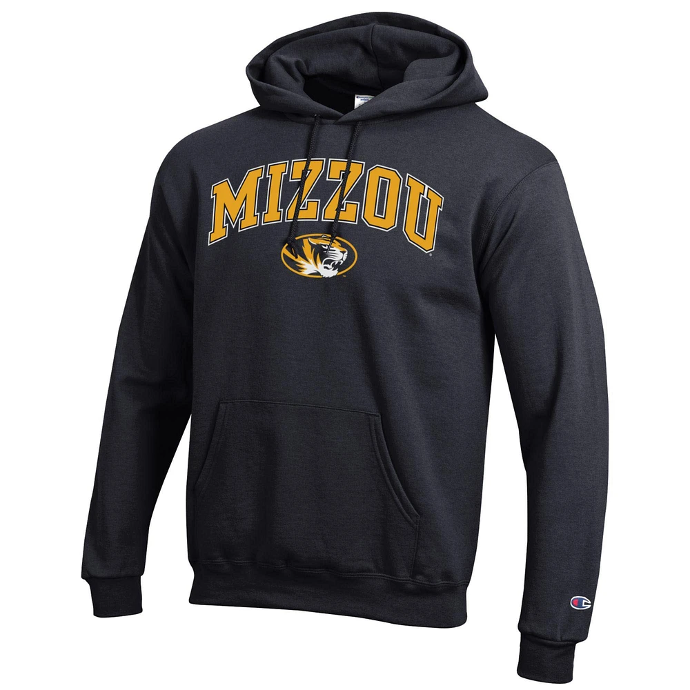 Sweat à capuche noir Champion pour homme avec logo Arch Over des Missouri Tigers