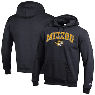 Sweat à capuche noir Champion pour homme avec logo Arch Over des Missouri Tigers