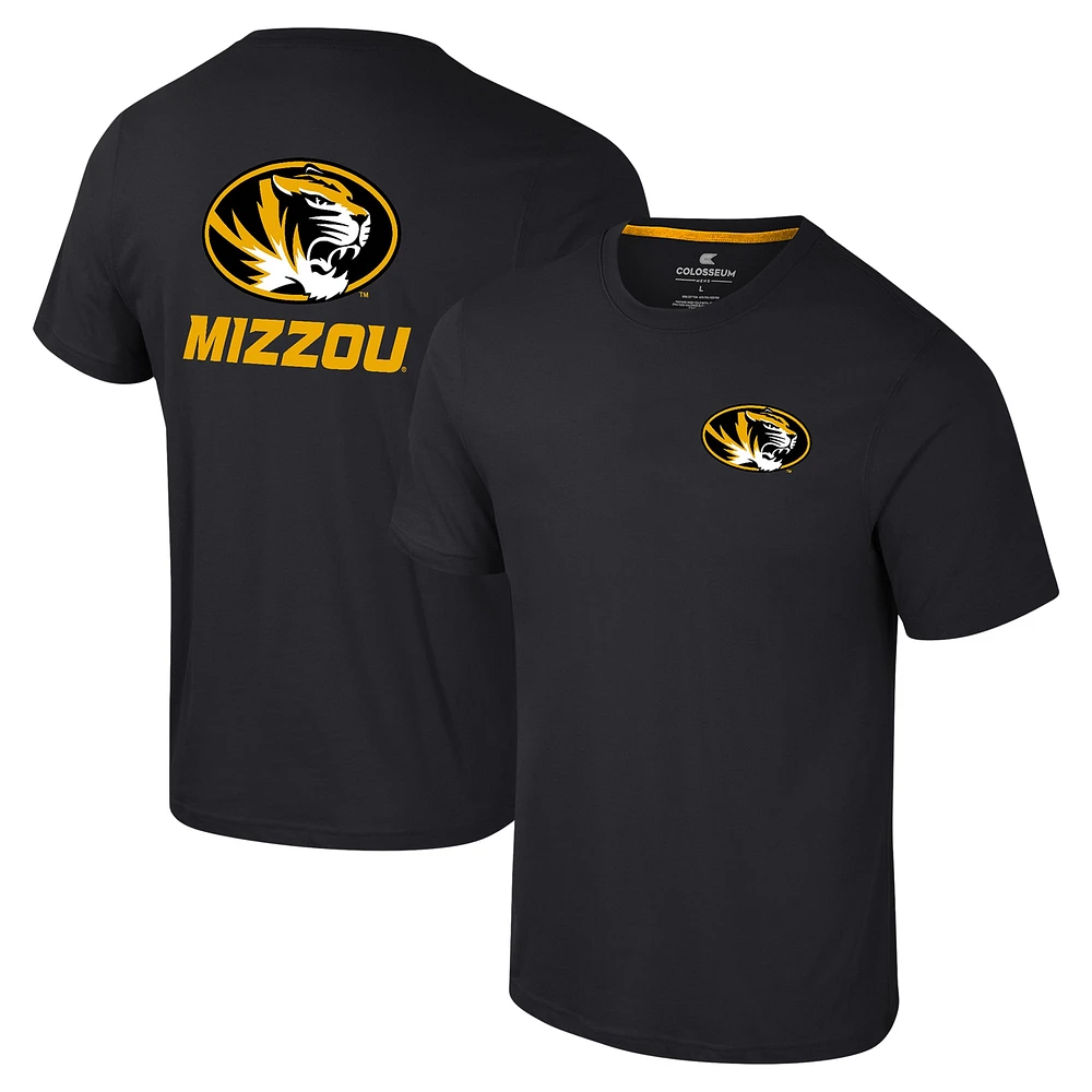 Men's Colosseum Black Missouri Tigers Logo Lockup 2-Hit Active Blend T-Shirt