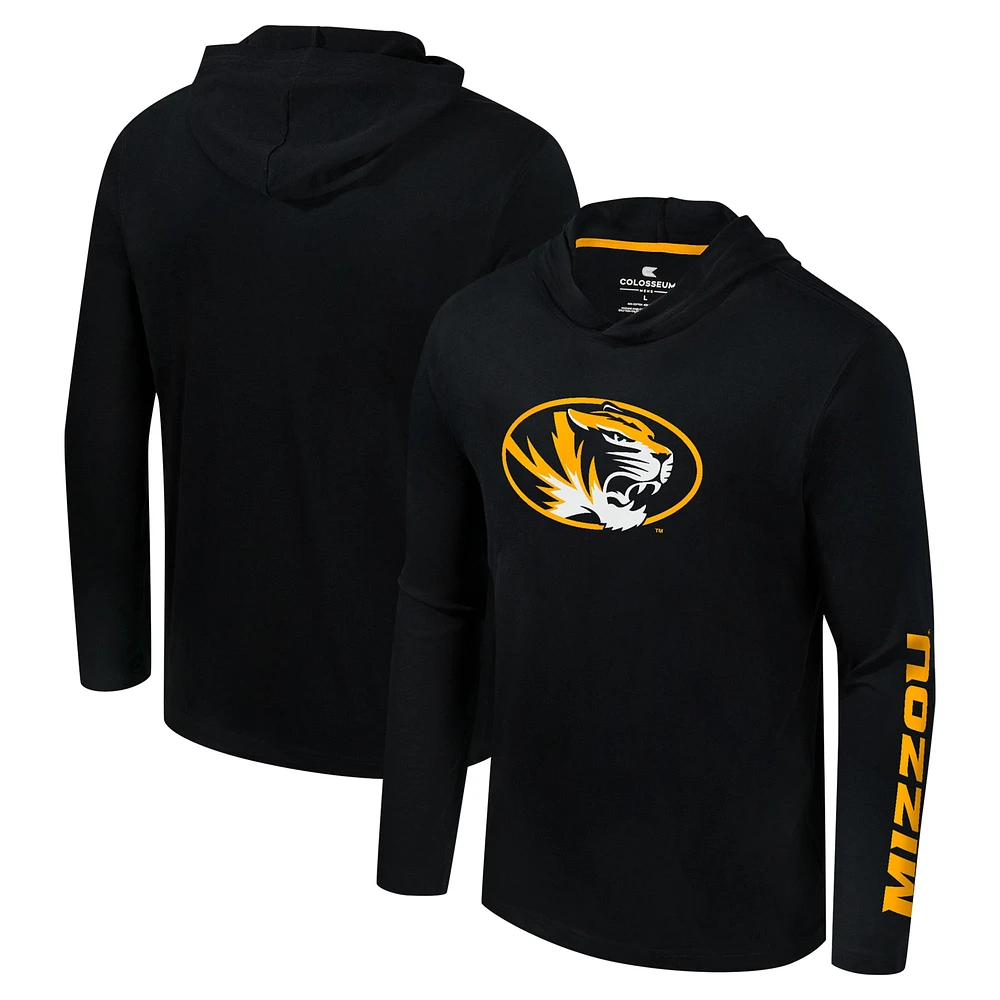 Men's Colosseum Black Missouri Tigers Logo Lockup Active Blend Long Sleeve  T-Shirt Hoodie