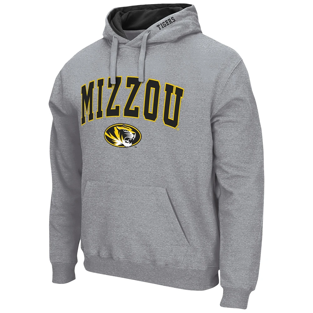 Men's Colosseum Heather Gray Missouri Tigers Arch & Logo 3.0 Pullover Hoodie