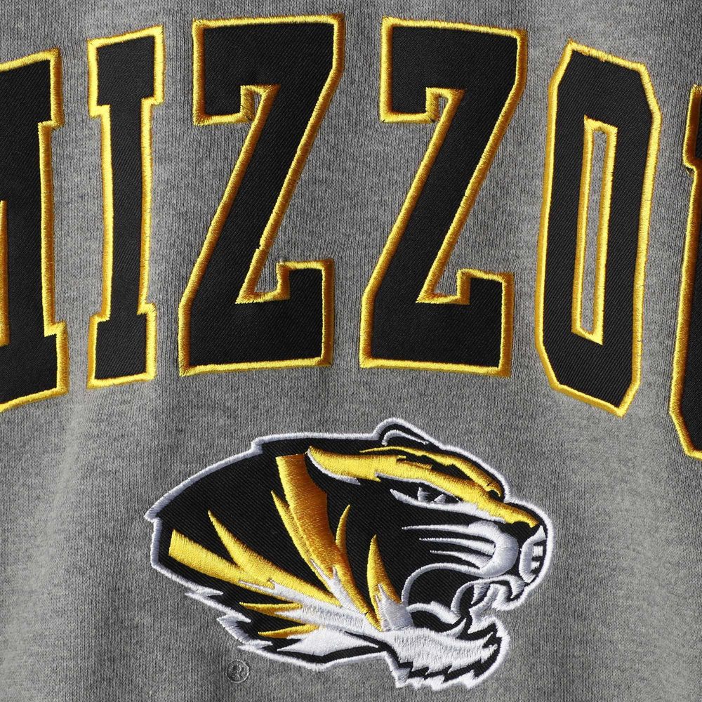 Men's Colosseum Heather Gray Missouri Tigers Arch & Logo Crew Neck Sweatshirt