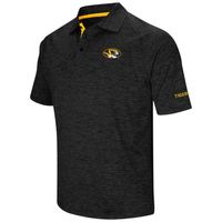 Men's Colosseum Heathered Black Missouri Tigers Down Swing Raglan Polo