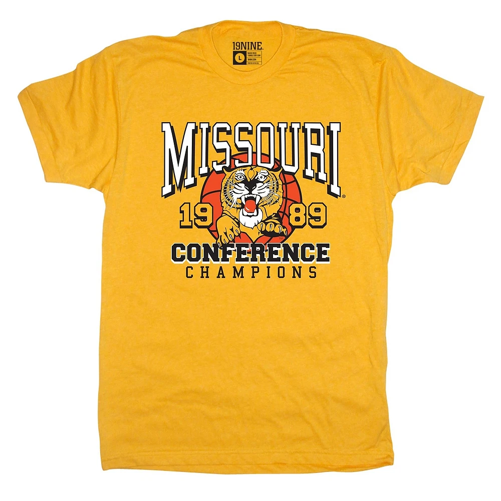 Men's Gold Missouri Tigers 1989 Big 8 Basketball Conference Champions T-Shirt