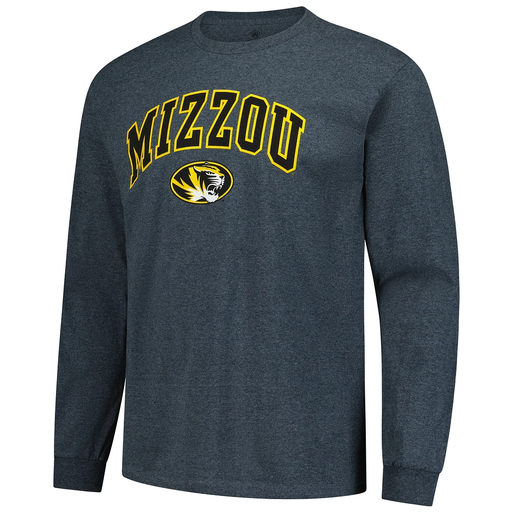 T-shirt basique à manches longues pour homme, couleur anthracite chiné, des Missouri Tigers