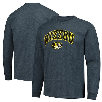 T-shirt basique à manches longues pour homme, couleur anthracite chiné, des Missouri Tigers