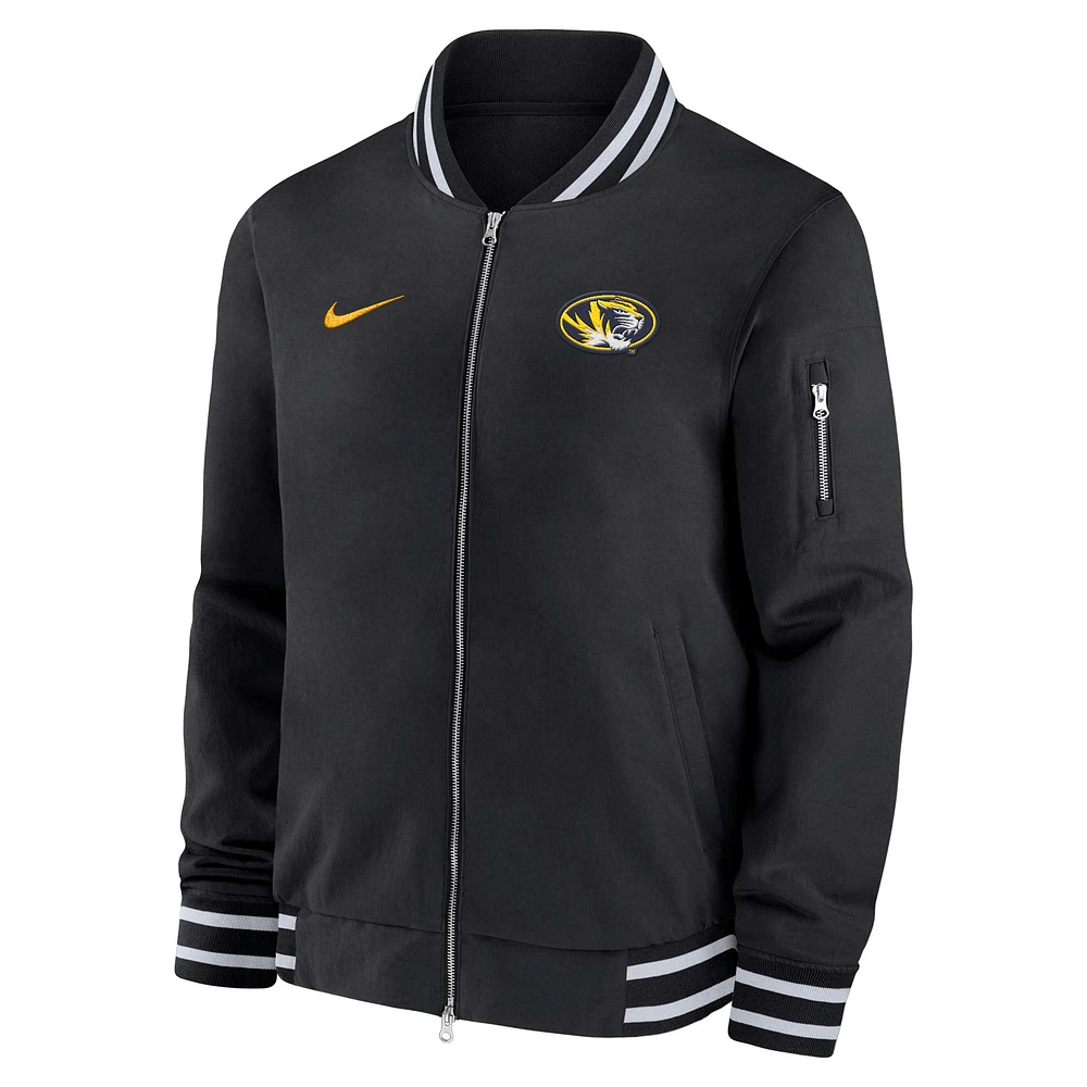 Veste aviateur entièrement zippée Nike noire Missouri Tigers pour homme