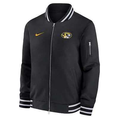 Veste aviateur entièrement zippée Nike noire Missouri Tigers pour homme
