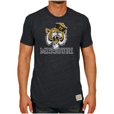 Men's Original Retro Brand Heather Black Missouri Tigers Vintage Angry Tiger Tri-Blend T-Shirt
