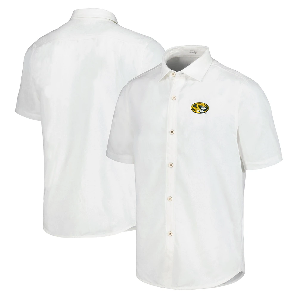 Men's Tommy Bahama White Missouri Tigers Coconut Point Palm Vista IslandZone Camp Button-Up Shirt