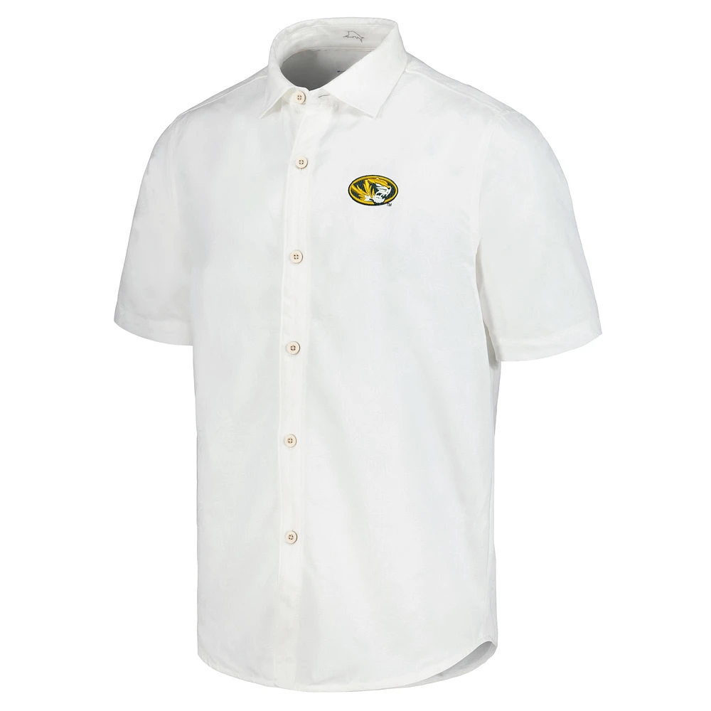 Men's Tommy Bahama White Missouri Tigers Coconut Point Palm Vista IslandZone Camp Button-Up Shirt