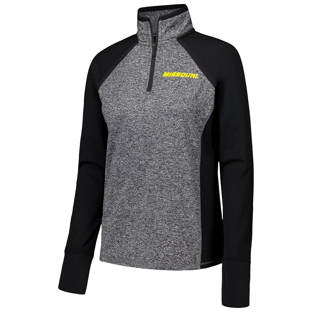 Women's Black/Heather Gray Missouri Tigers Finalist Raglan Quarter-Zip Jacket