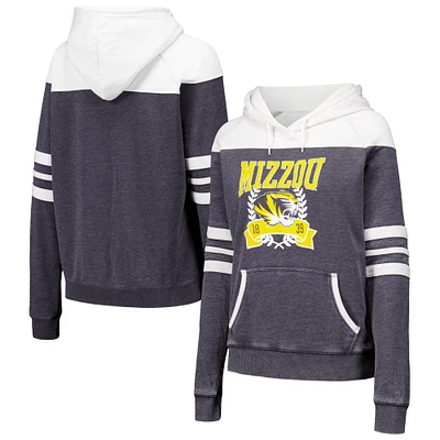 Sweat à capuche raglan bloqué rayures Blitz du Missouri Tigers pour femmes, charbon de bois