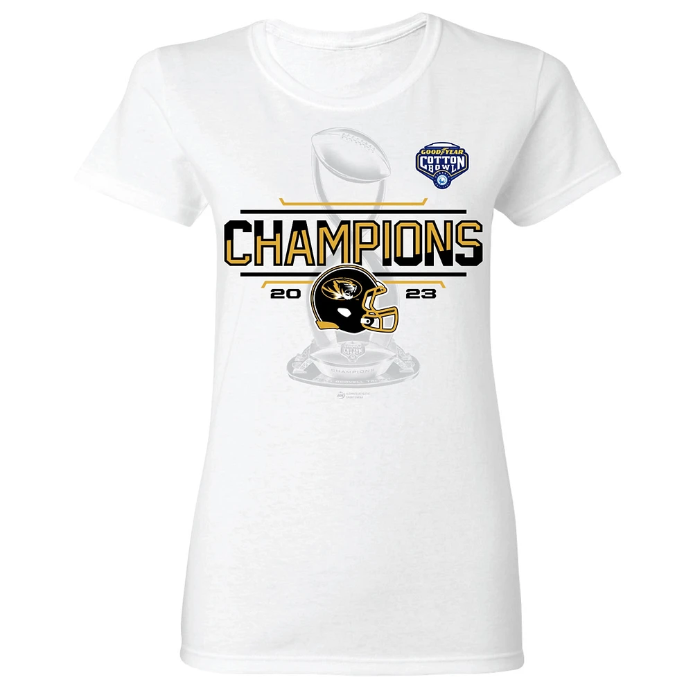 T-shirt blanc pour femmes des vestiaires Tigers du Missouri 2023 Cotton Bowl Champions