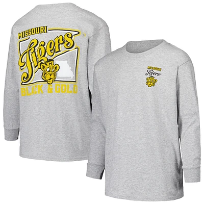 T-shirt gris à manches longues avec script rétro des Missouri Tigers pour jeunes