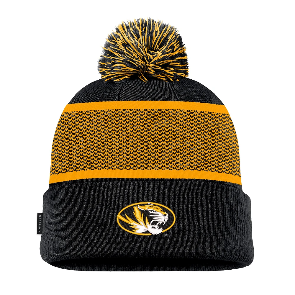 Bonnet en tricot à revers avec pompon Nike Black Missouri Tigers 2024 Sideline Peak pour jeune