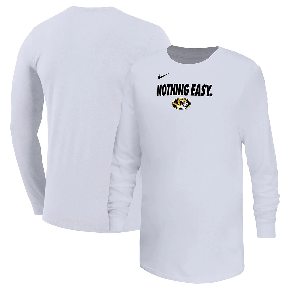 Youth Nike White Missouri Tigers 2025 On-Court Bench Long Sleeve T-Shirt