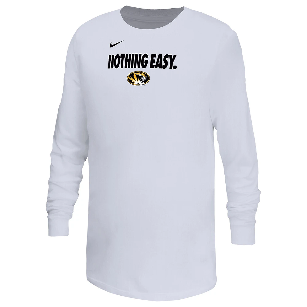 Youth Nike White Missouri Tigers 2025 On-Court Bench Long Sleeve T-Shirt