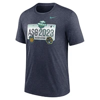 T-shirt à trois mélanges Nike Heather Navy 2023 MLB All-Star Game License Plate pour homme