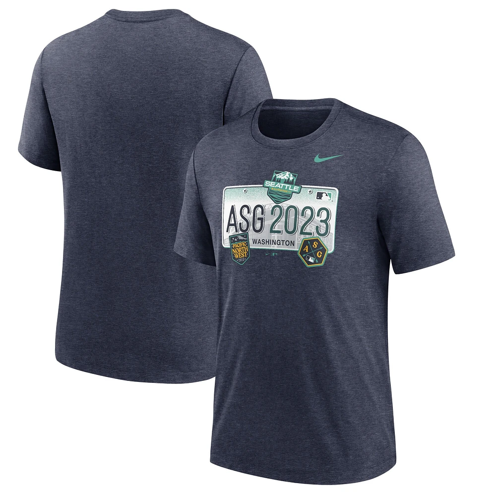 T-shirt à trois mélanges Nike Heather Navy 2023 MLB All-Star Game License Plate pour homme