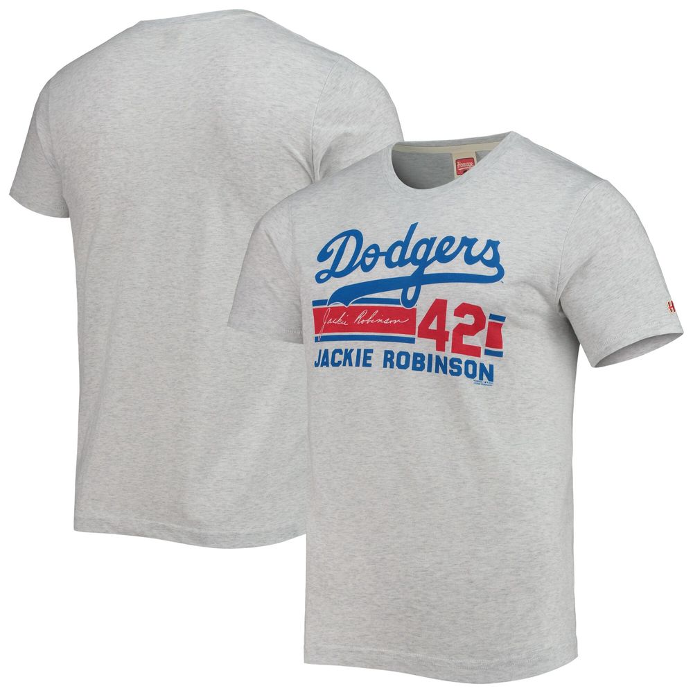 Men's Homage Jackie Robinson Heathered Gray Remix Jersey Tri-Blend T-Shirt