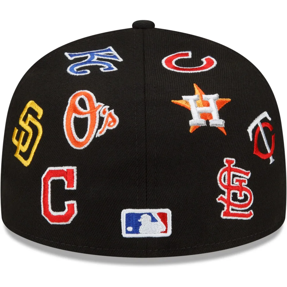Men's New Era Black MLB Allover Team Logo 59FIFTY Fitted Hat