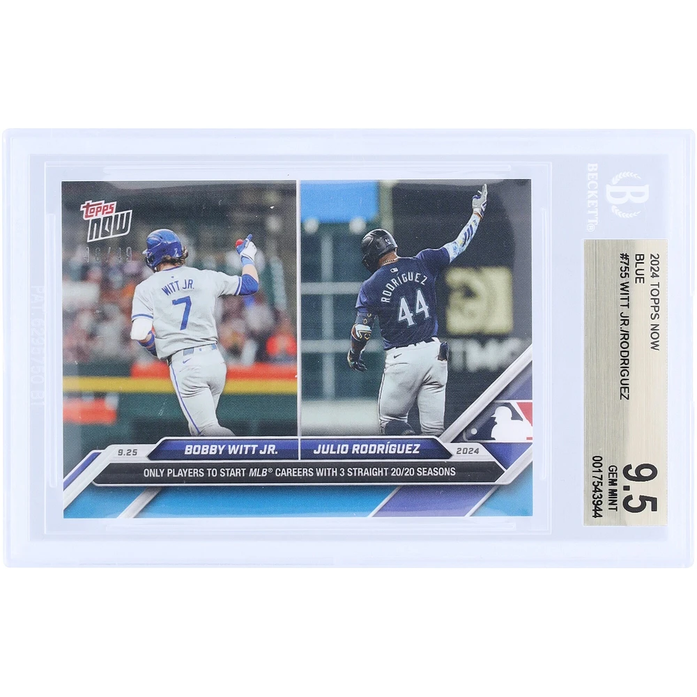 V106832 Bobby Witt Jr. et Julio Rodriguez 2024 Topps Now Blue Seuls les joueurs à commencer leur carrière en MLB avec 3 saisons consécutives 20/20 #755 #/49 BGS Carte authentifiée 9.5 Bobby Witt Jr., Julio Rodríguez UNS TPP CARTES À ÉCHANGER 45666 COLTRC CC01BB1626