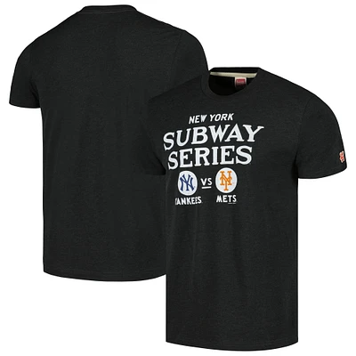 T-shirt à trois mélanges Hyper Local de la série Subway des New York Yankees contre les Mets Homage Charcoal pour homme