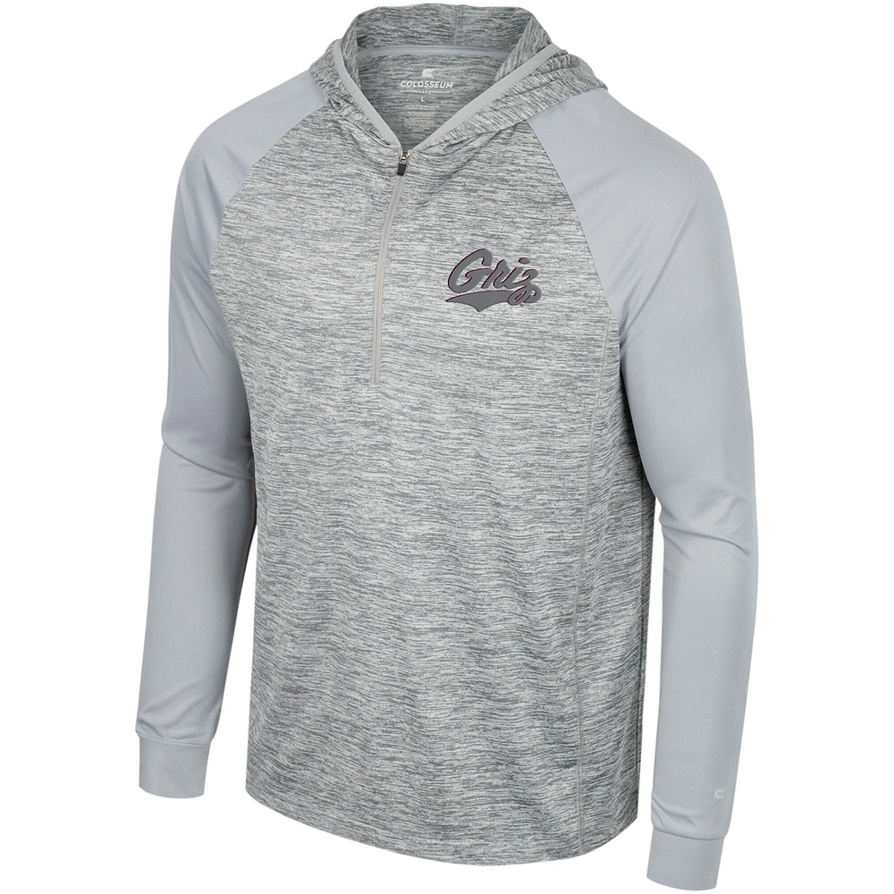 Colosseum Grey Montana Grizzlies Cybernetic Raglan Quarter-Zip Hooded Top