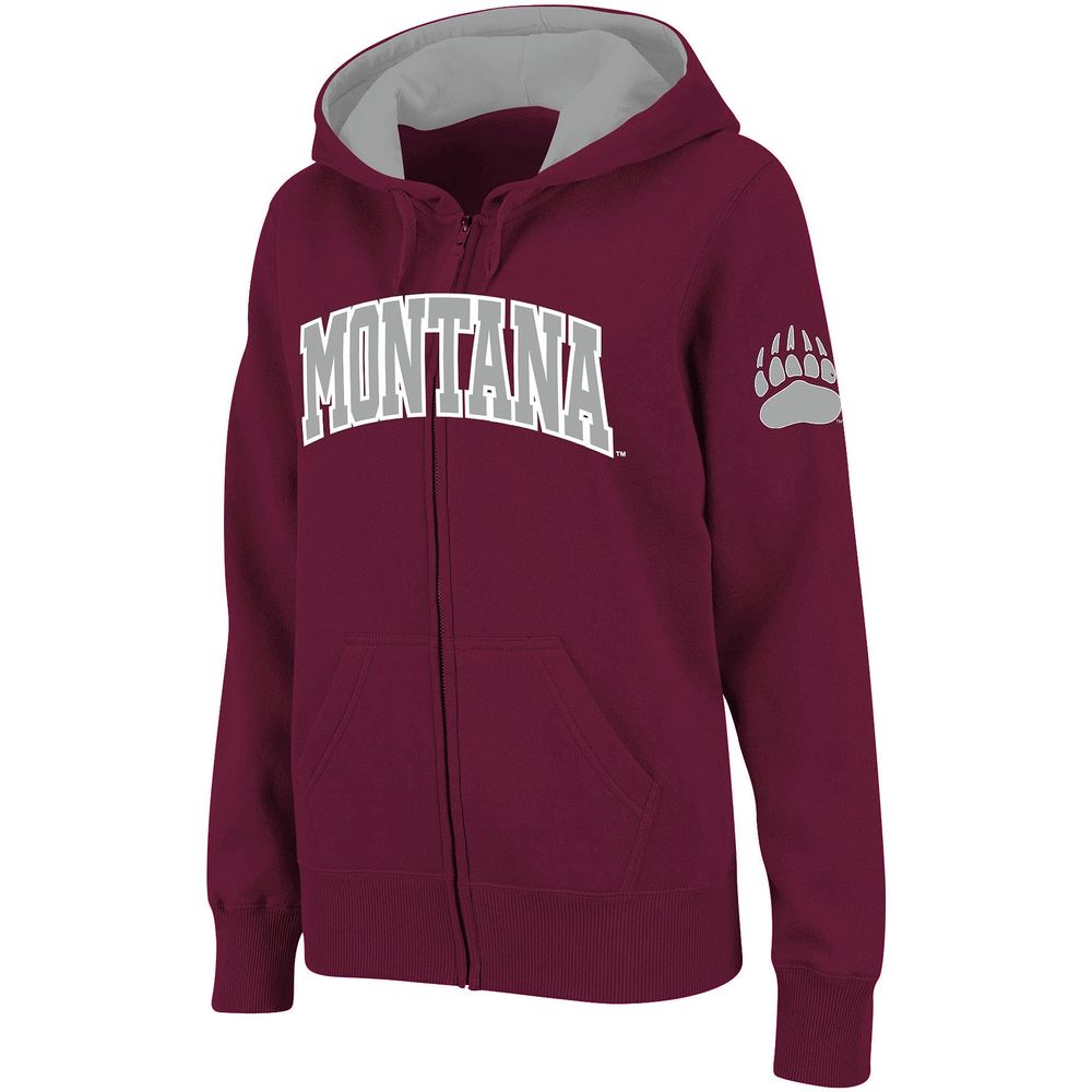 Women's Stadium Athletic Maroon Montana Grizzlies Arched Name Full-Zip Hoodie