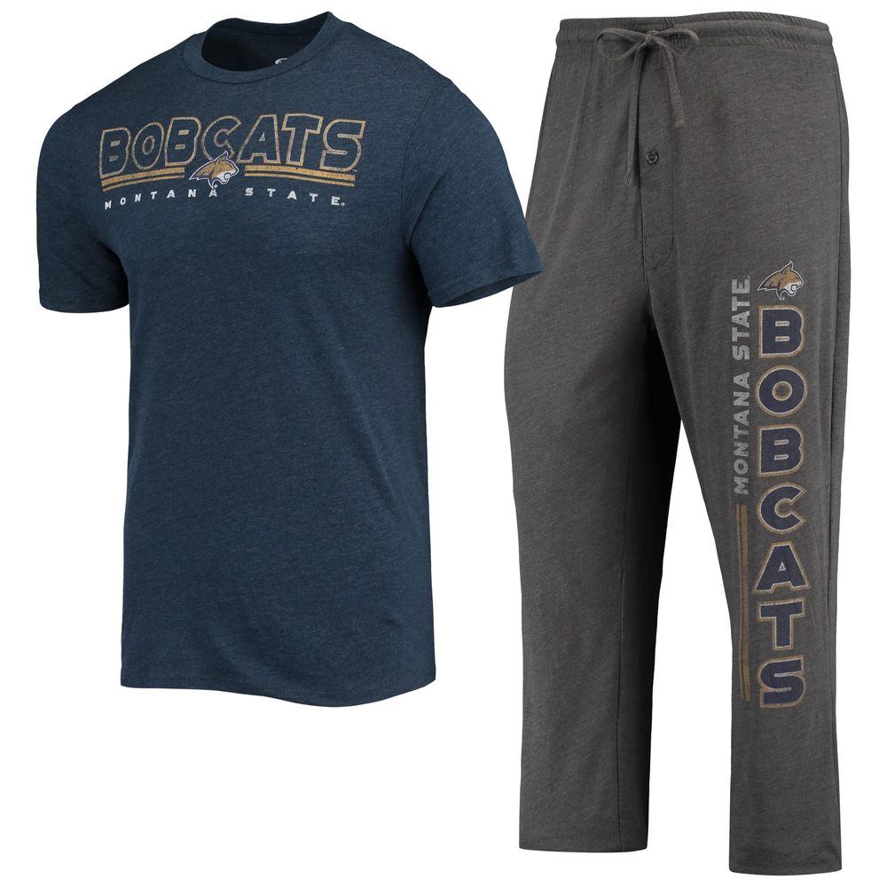 Men's Concepts Sport Heathered Charcoal/Navy Montana State Bobcats Meter T-Shirt & Pants Sleep Set